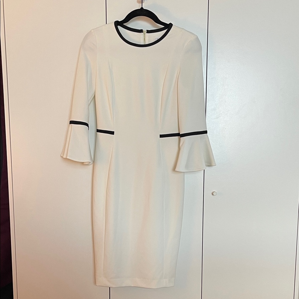 Calvin Klein Elegant Cream Dress with Black Accents